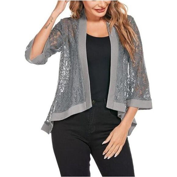 Women's Lace Cardigan Lightweight 3 /4 Sleeve Dressy Grey, Medium - Picture 1 of 5